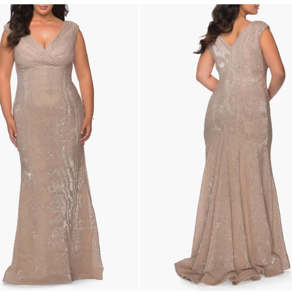 LA FEMME SEQUIN TRUMPET CHAMPAGNE GOWN sz 20
